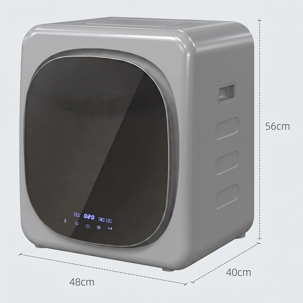HOMCOM Suszarka wentylacyjna 4 kg z trybem Smart, 800 W, kompaktowa suszarka z bębnem ze stali nierdzewnej, srebrna | Aosom PL