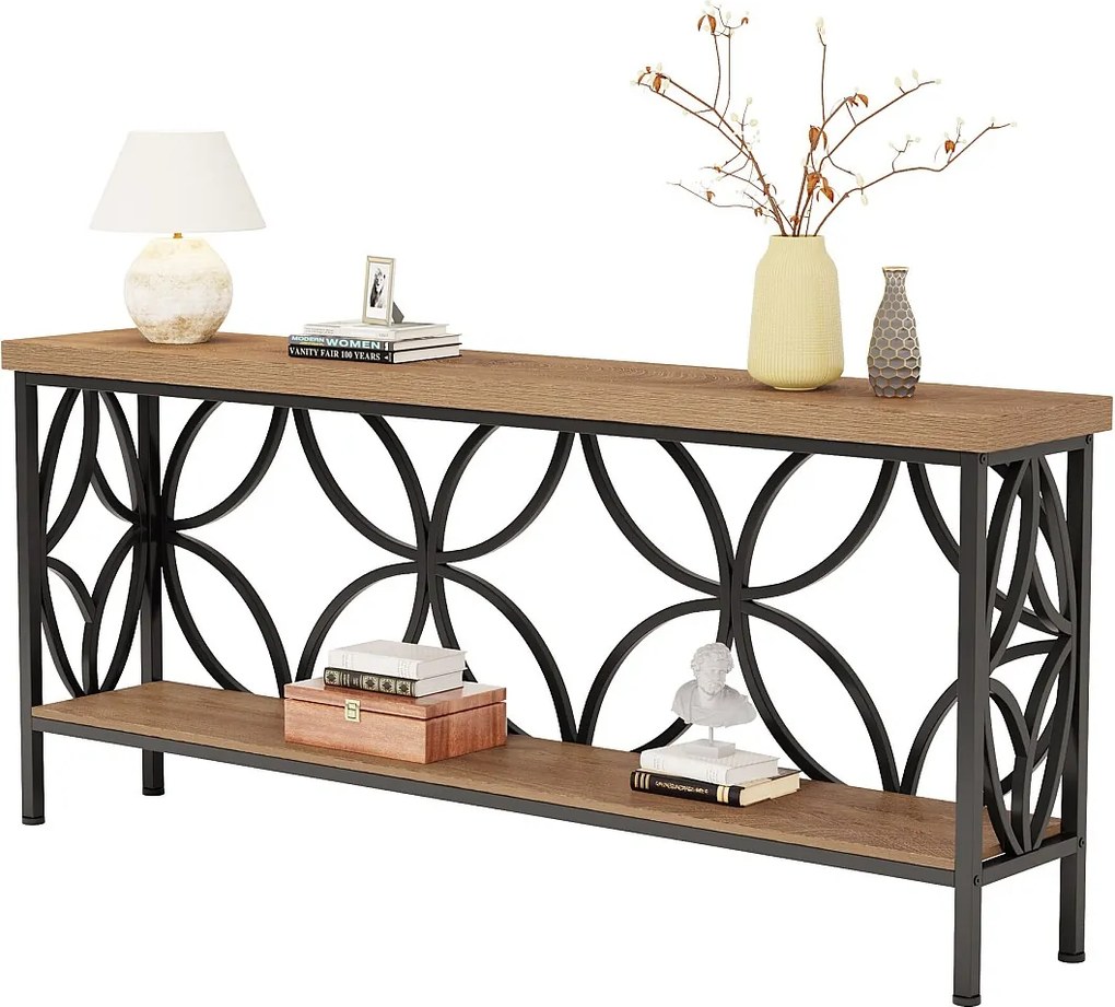 Stolik konsolowy z półką 160 cm, wąski stolik na sofę, stolik do przedpokoju