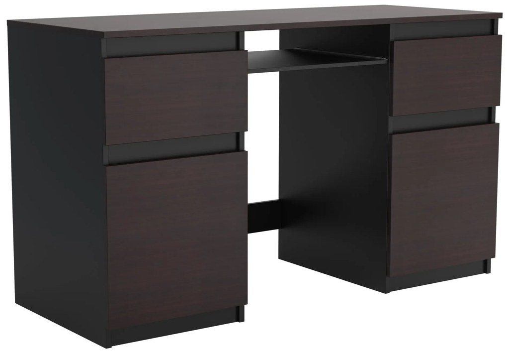 Biurko komputerowe młodzieżowe szkolne 140 cm z półką szufladami REMI2 Czarny/Wenge