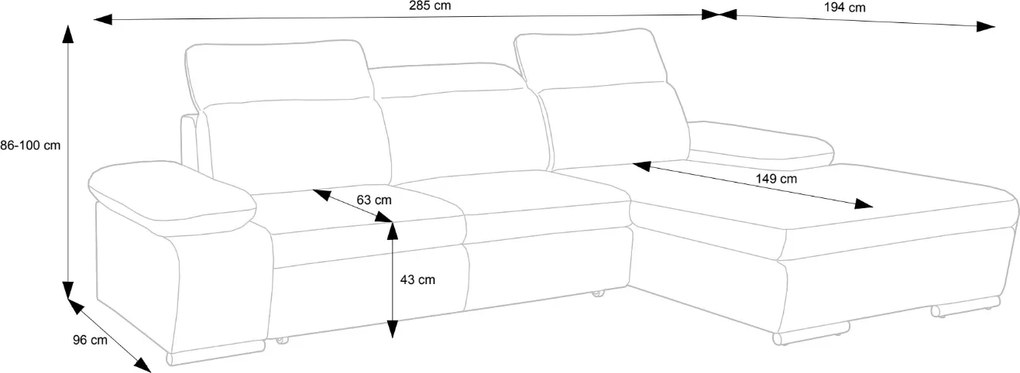 Masseno Narożnik GUIDO z funkcją spania i pojemnikiem na pościel Narozniki L, Rozkładana sofa - Szary, MONOLITH 84