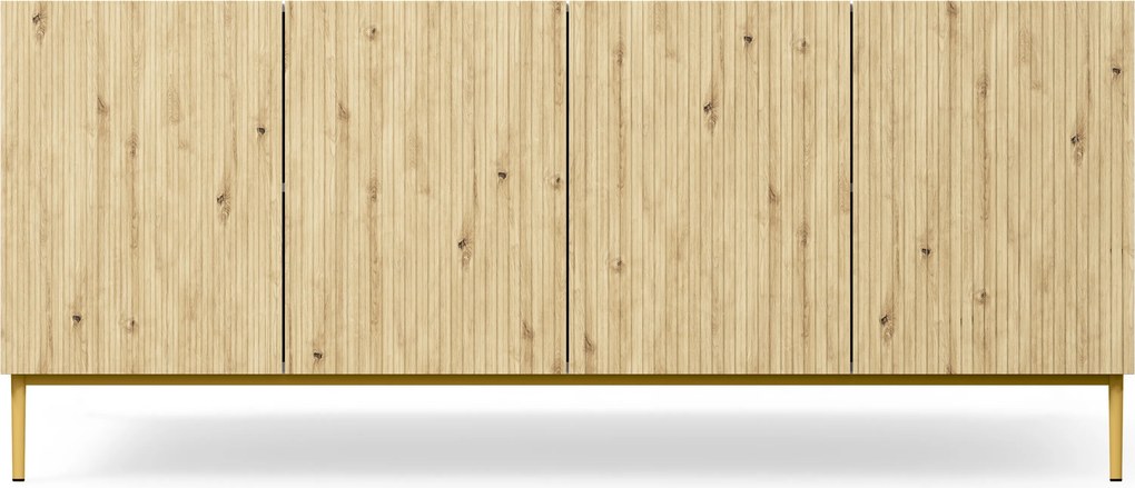 Komoda Nicole 200 cm czterodrzwiowa - biały / dąb artisan / złote nóżki