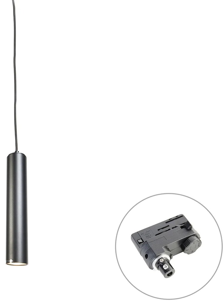 Designerska lampa wisząca czarna z adapterem szynowym 3-fazowym - 3-fazowa Tuba Small