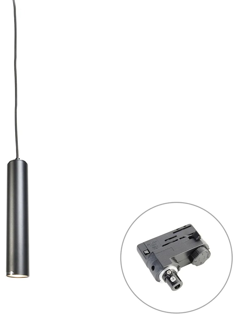 Designerska lampa wisząca czarna z adapterem szynowym 3-fazowym - 3-Phase Tuba Small