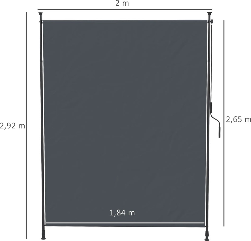 Outsunny Markiza Boczna Metalowa Szara 200x215 cm 2.15-3.05 m Montaż Bez Wiercenia Regulowana Wysokość Z Korbką Ręczna | Aosom PL