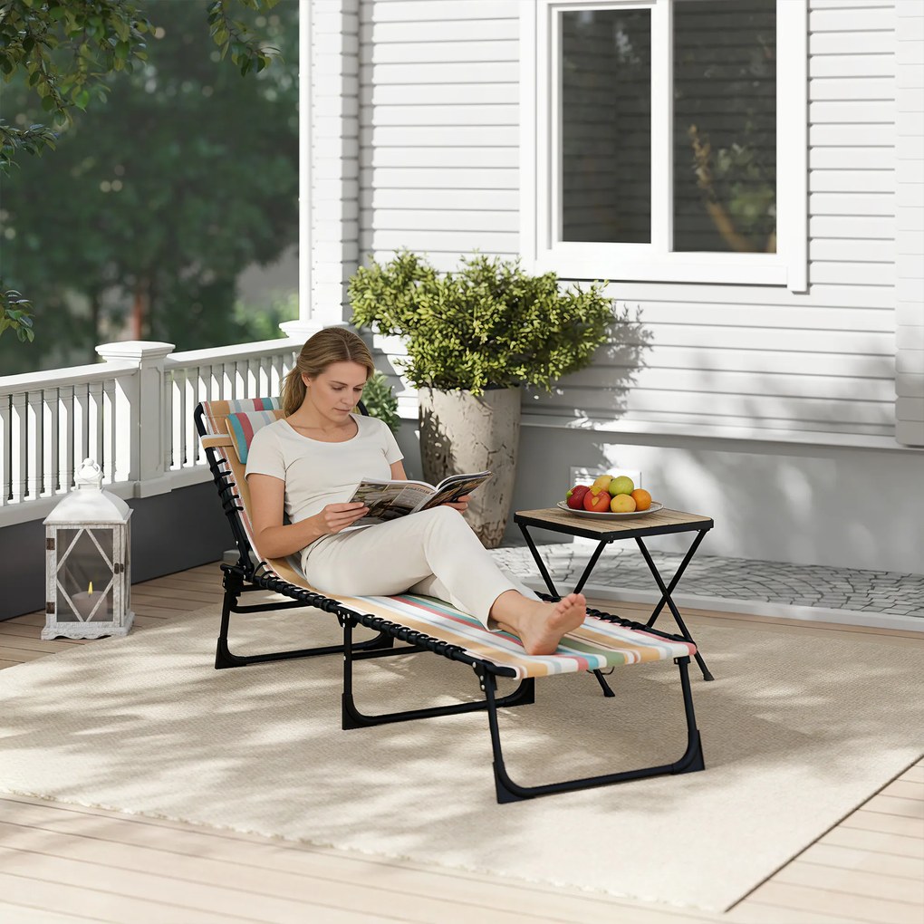 Funkcjonalna Leżanka Outsunny, Składane Łóżko Ogrodowe, 4-stopniowa Regulacja, Stal i Siatka, 189 x 58 x 30 cm, Wielobarwna