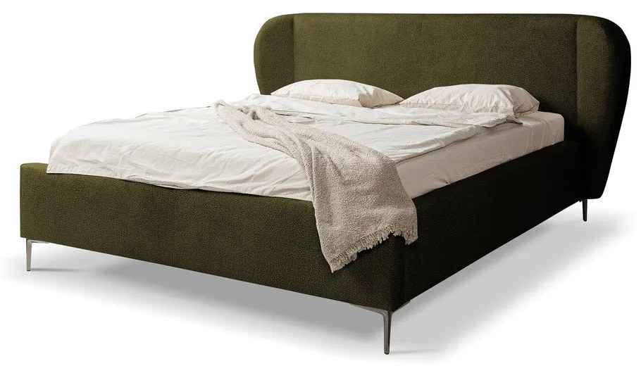 Ciemnozielone tapicerowane łóżko dwuosobowe ze stelażem 180x200 cm Makana – Makamii