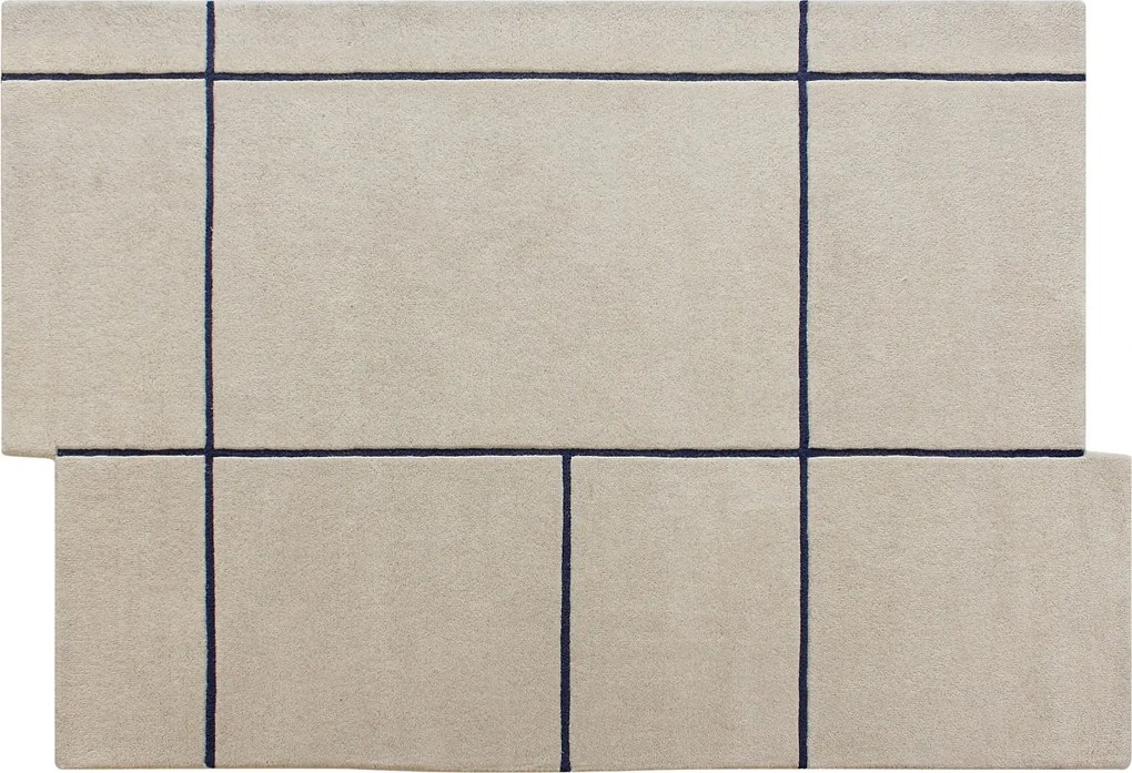 Dywan tuftowany asymetryczny 100% wełna - 200 x 290 cm - Beżowy i granatowy - 2200g/m² - ORANY