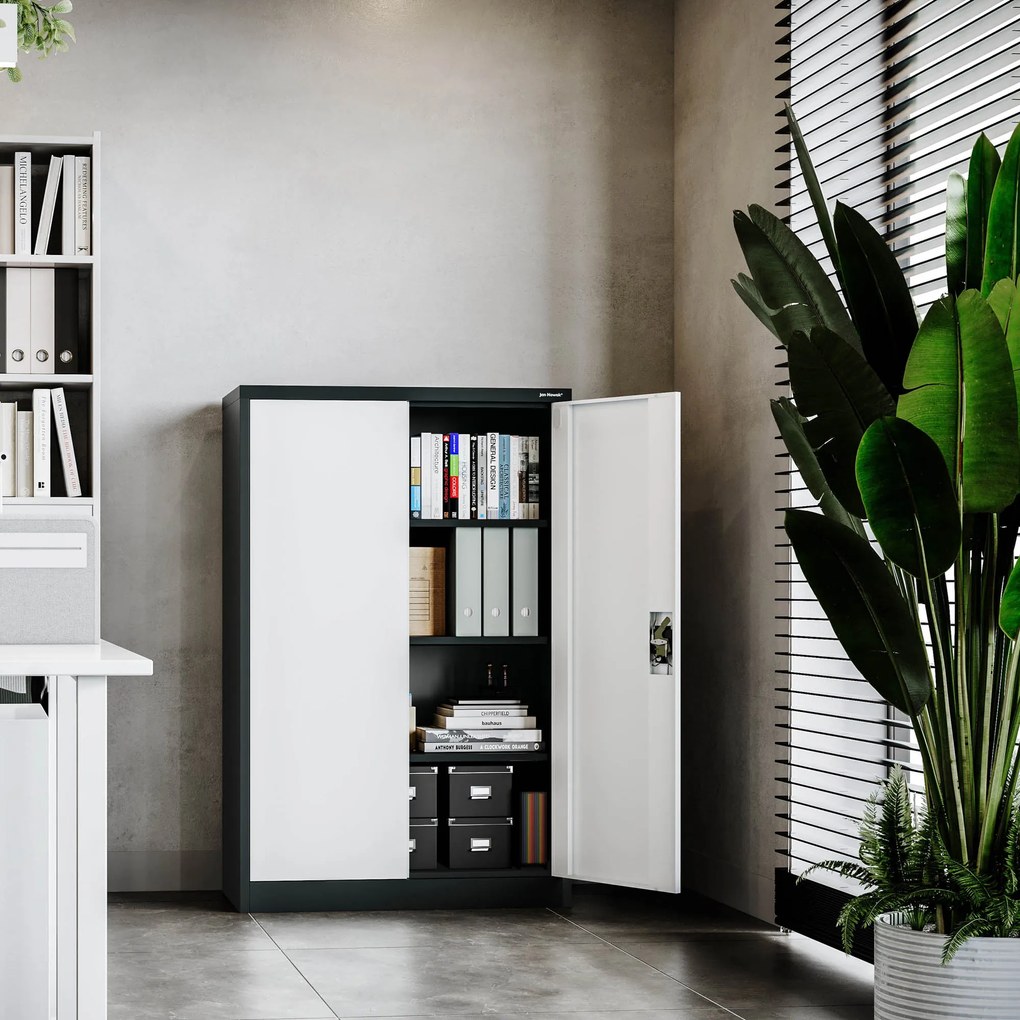 Biurowa szafa metalowa na akta KEVIN, 900 x 1400 x 400 mm, antracytowo-biała