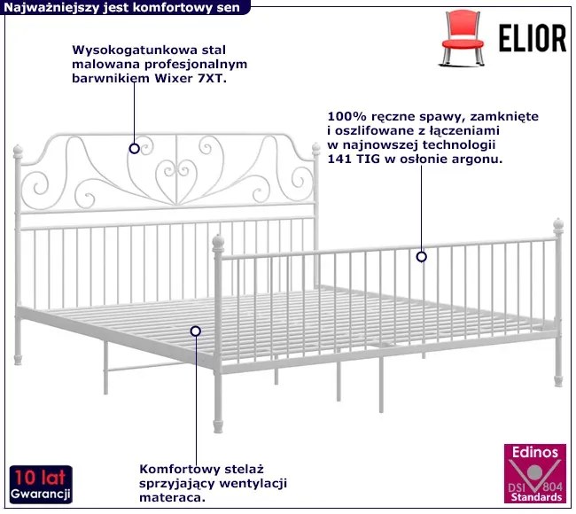 Dwoosobowe białe łóżko metalowe 140x200 cm T0-D56