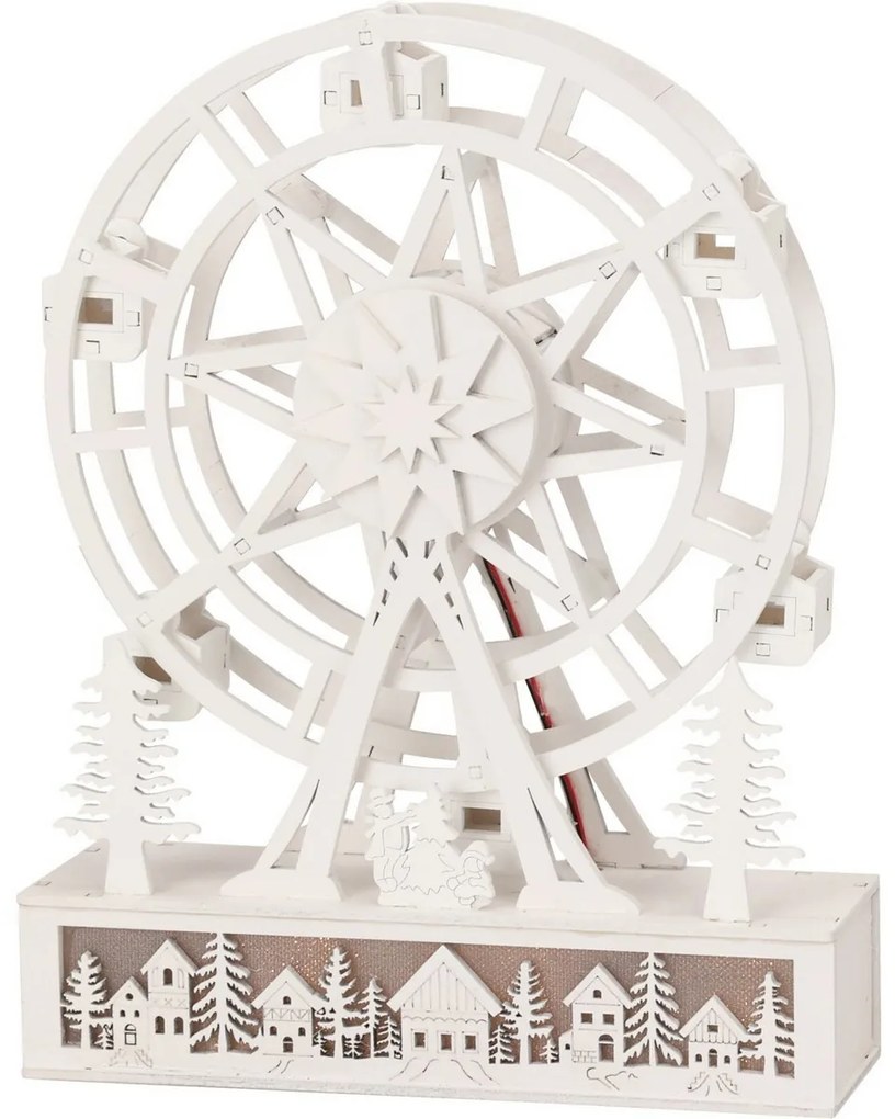 Świąteczne ruchome koło świecące Wioska, cm, 4x LED, drewno