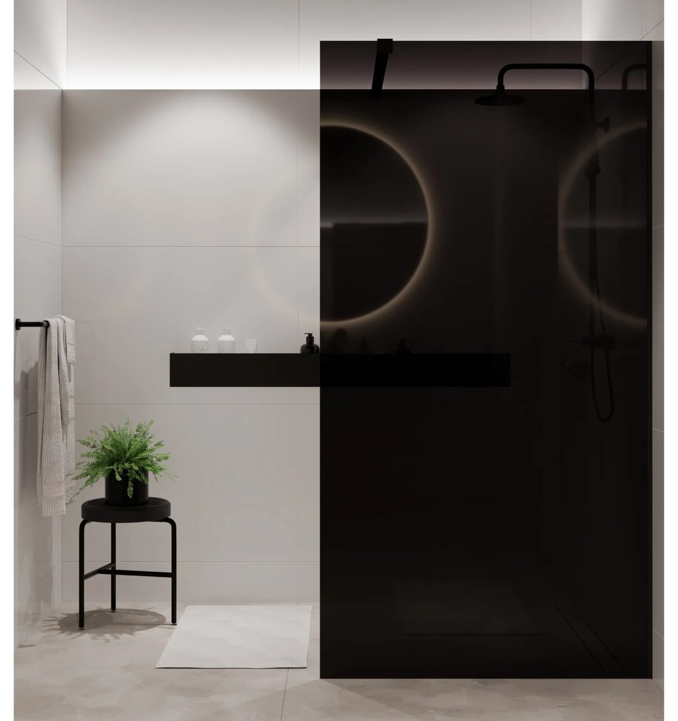 Ścianka prysznicowa WALK IN FIX czarna prostokątna 8 mm Molis Classic Black MASSI | rożne rozmiary : Kolor profili kabiny - złoty szczotkowany, Szerokość ścianki - 100 cm, Typ montażu - WALK in FIX (Do ściany)