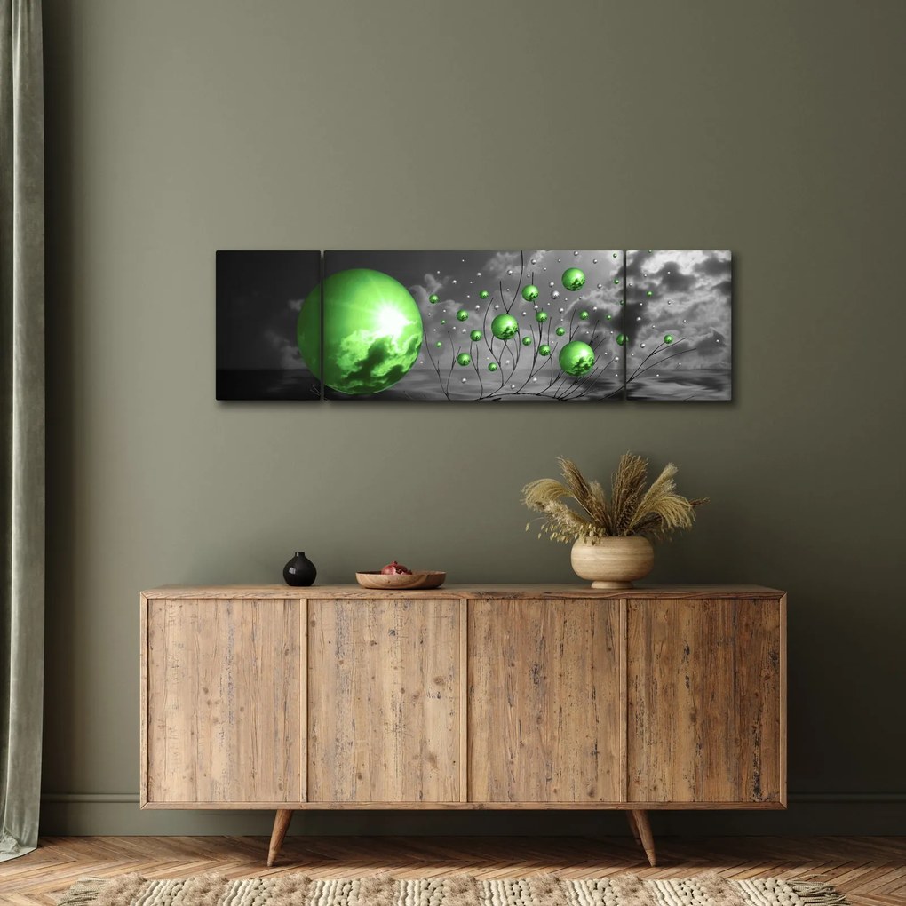 Obraz zielonych abstrakcyjnych kul (170x50 cm)