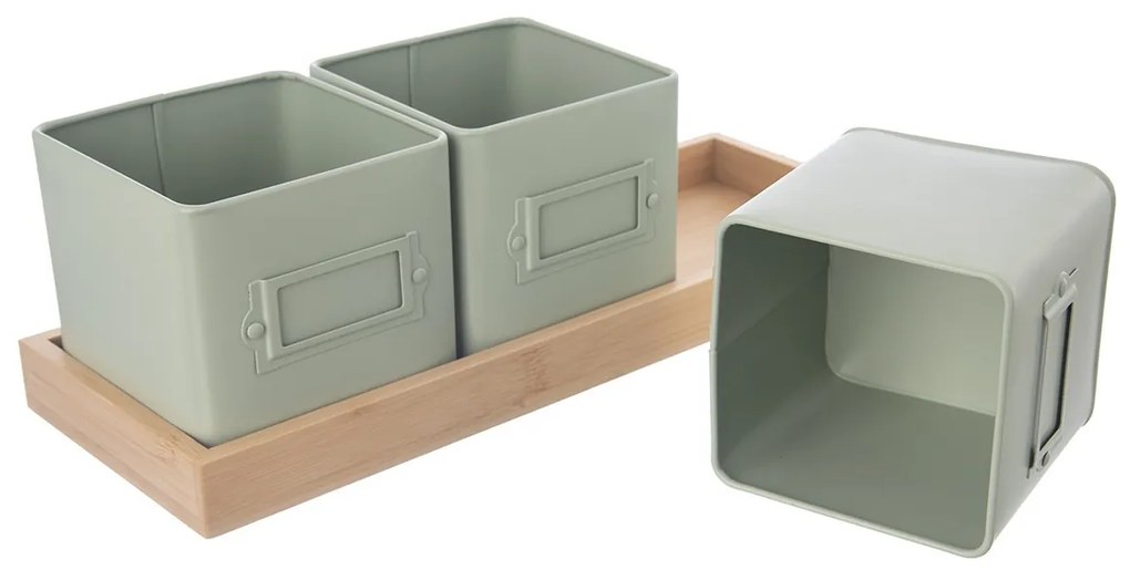Orion Doniczki blaszane z podstawką Greenish, 37 x13,5 x 12 cm