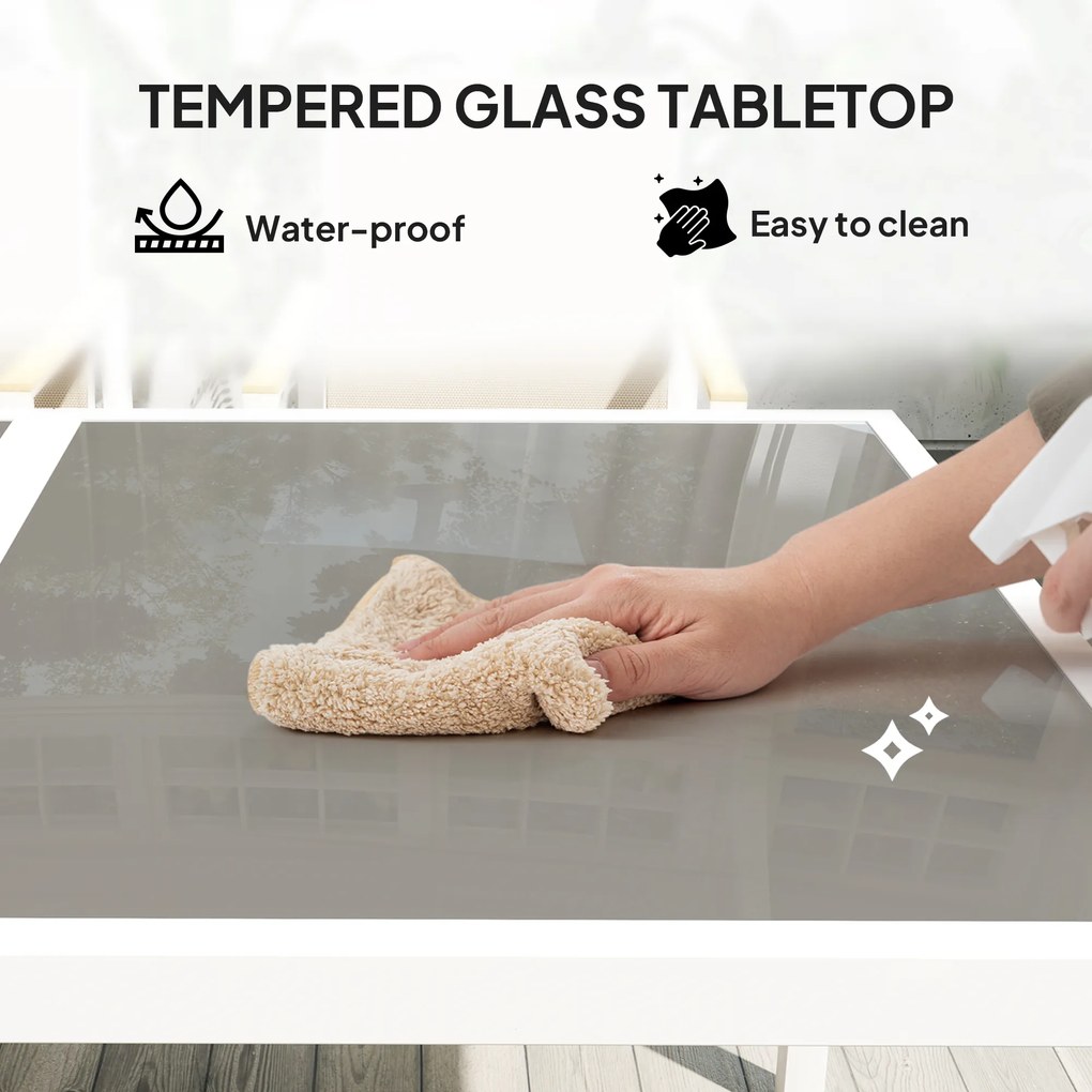 Outsunny 5-częściowy zestaw do jedzenia na zewnątrz, stół ze szkła hartowanego, 4 krzesła, odporny na warunki atmosferyczne, rama stalowa, meble tarasowe, wielobarwny