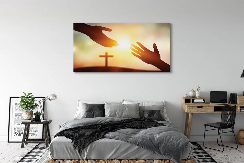 Fotoobraz na płótnie Dwie Dłonie przed Krzyżem