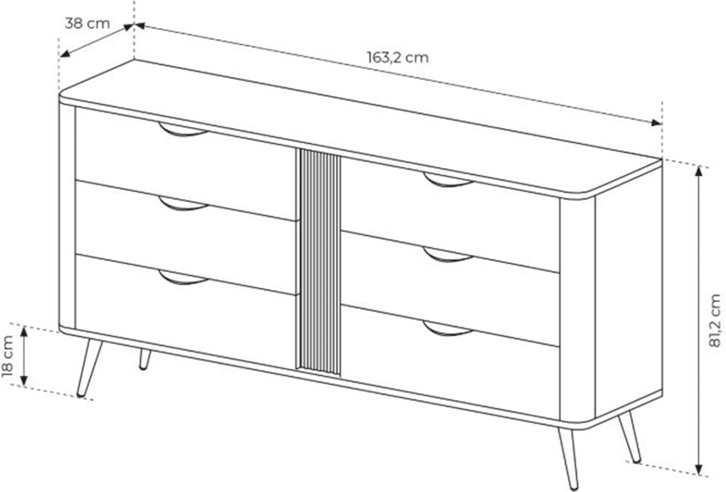 Komoda Edrin 163 cm z szufladami - dąb dunin / czarny