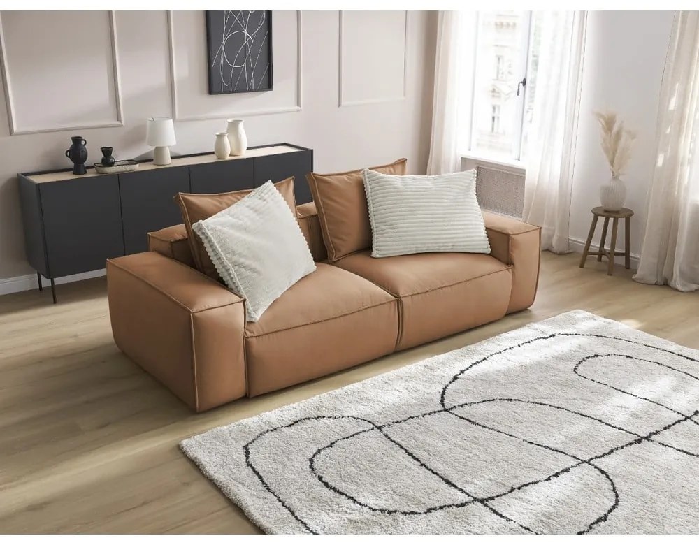 Brązowa sofa z imitacji skóry 260 cm Boheme – Bobochic Paris