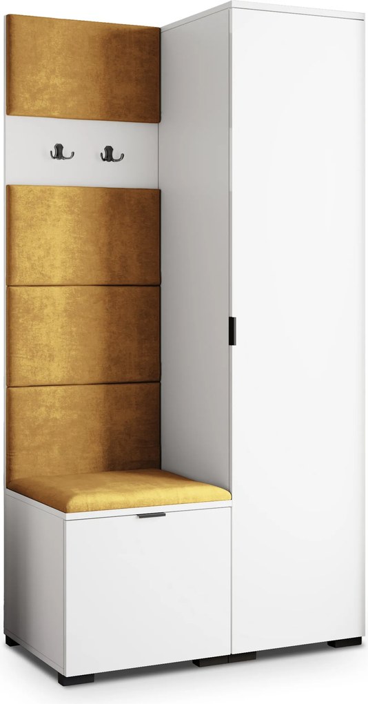 Masseno Garderoba LORI 95/181/51 cm Nowoczesna Szafa do Przedpokoju Biała, MONOLITH 48 (Żółty)