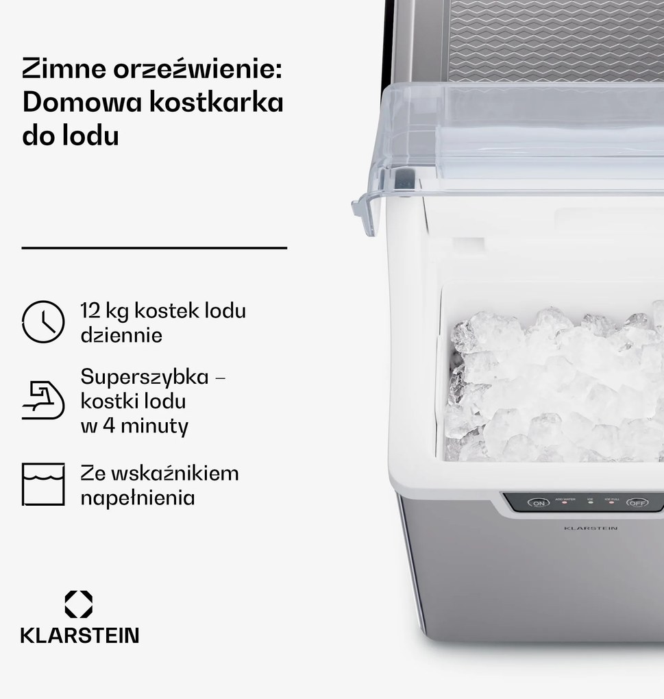 Klarstein Kostkarka do lodu Wallberg 12 kg/24 godz. 0,8 l srebrna
