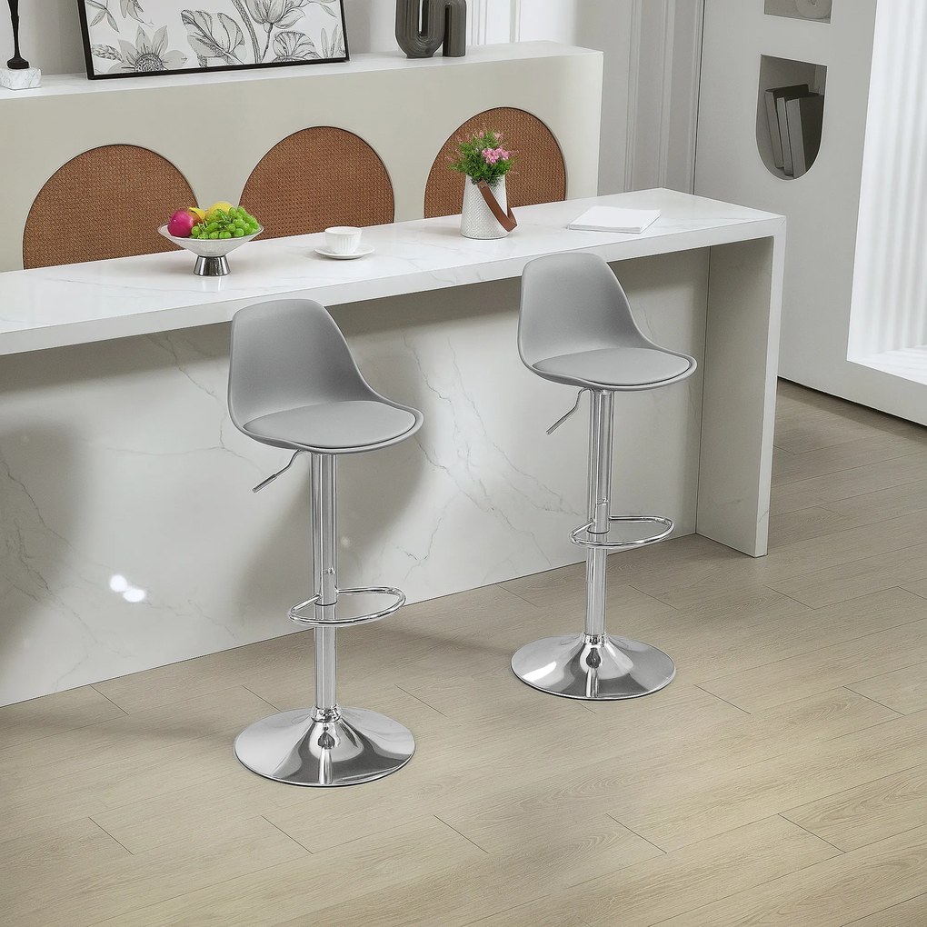 HOMCOM Zestaw 2 Hokerów Barowych, Obracane Krzesła z Oparciem, Regulowane Wysokość, do 120 kg, 42 x 38 x 82-104 cm, Szary