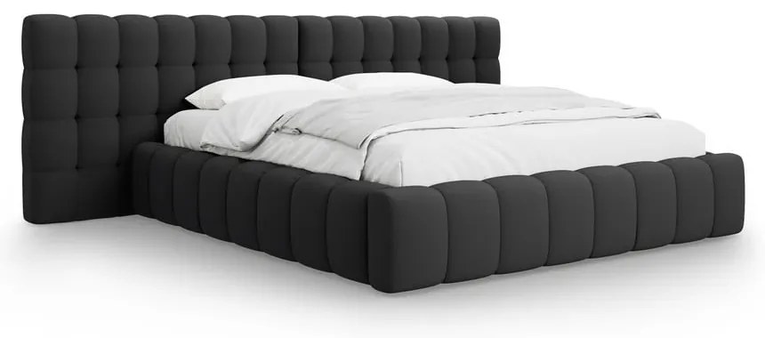 Czarne tapicerowane łóżko dwuosobowe ze schowkiem i stelażem 200x200 cm Mamaia – Micadoni Home