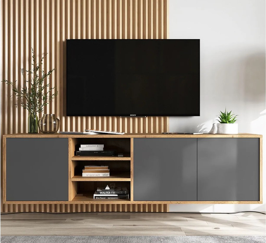 Szafka RTV NILA 2 150 dąb wotan/grafit mat