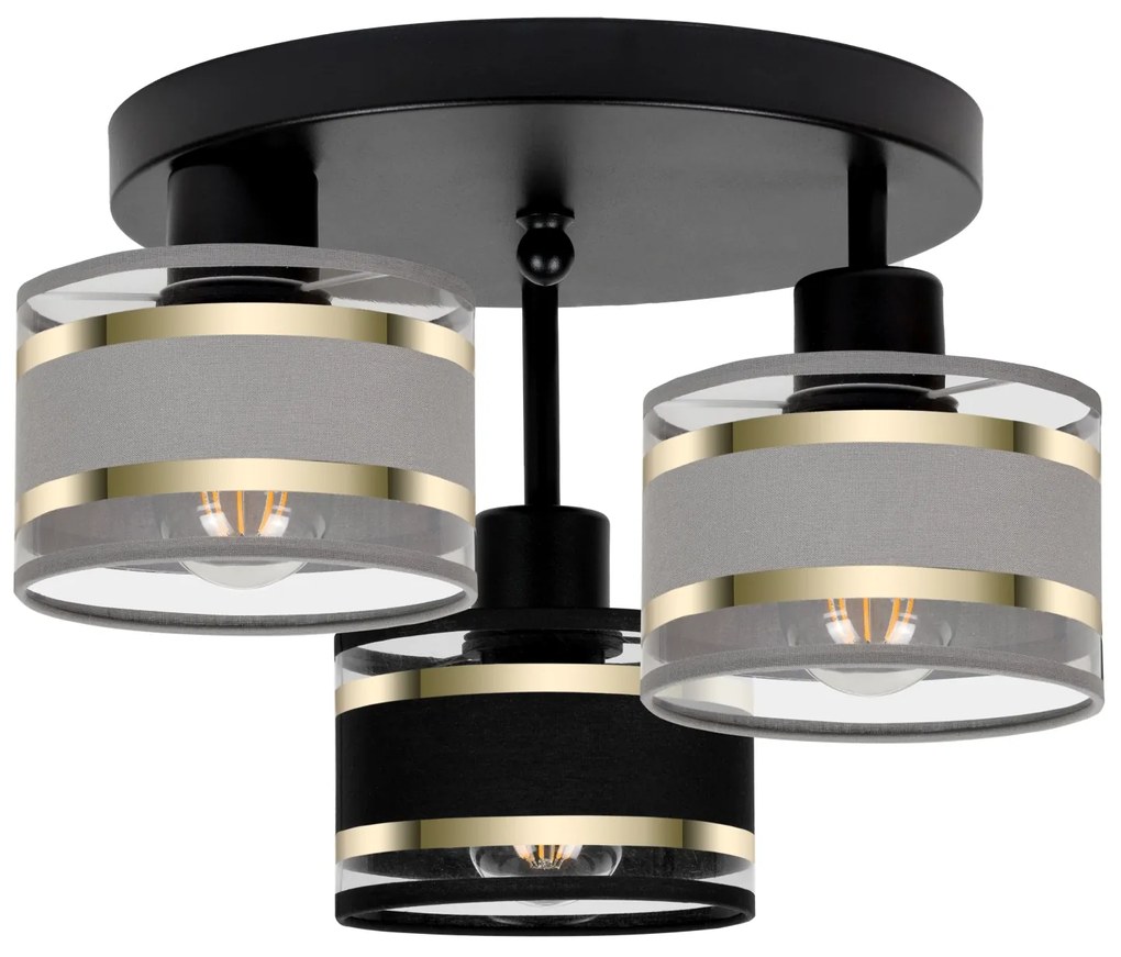 Lampa sufitowa czarna trzypunktowa z szaro-czarnymi abażurami T-3030SC