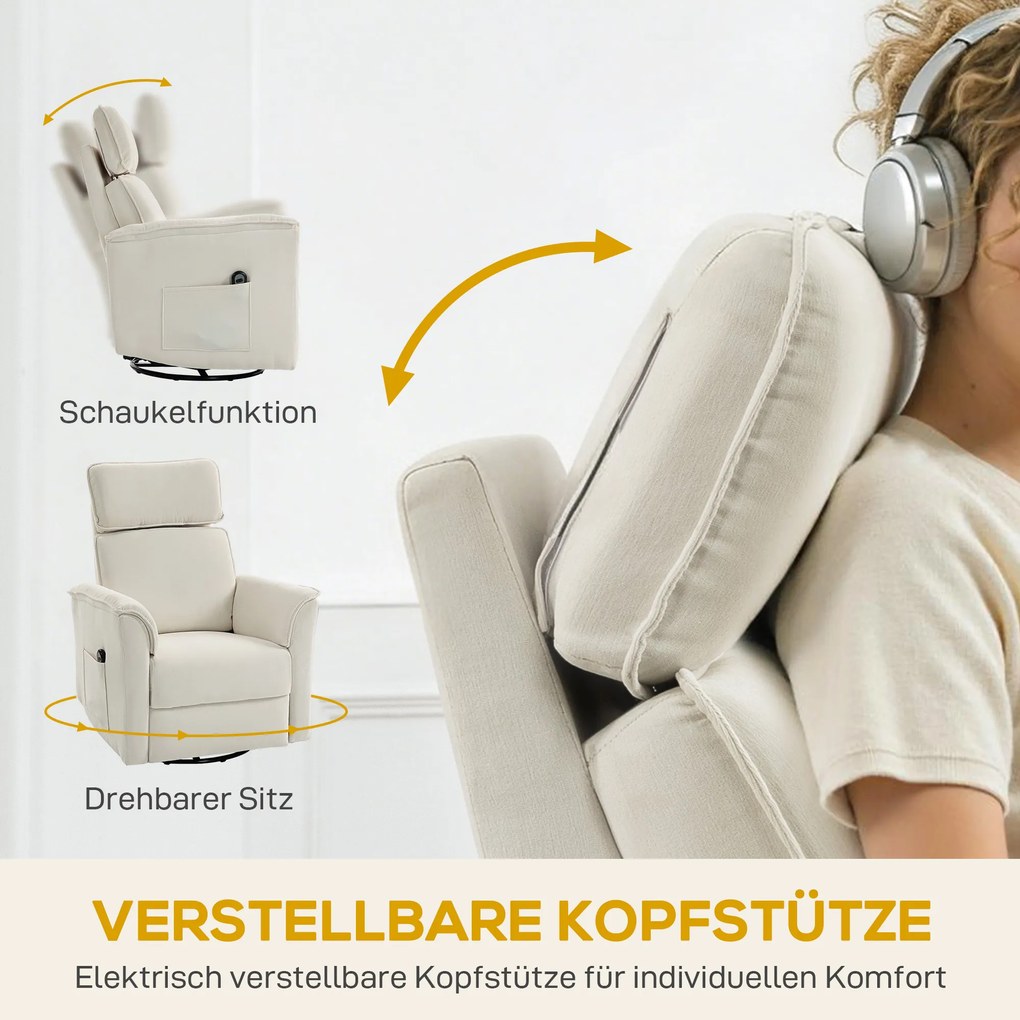 HOMCOM Elektryczny fotel relaksacyjny z funkcją leżenia, regulowane oparcie, zagłówek do salonu kremowo-biały | Aosom PL