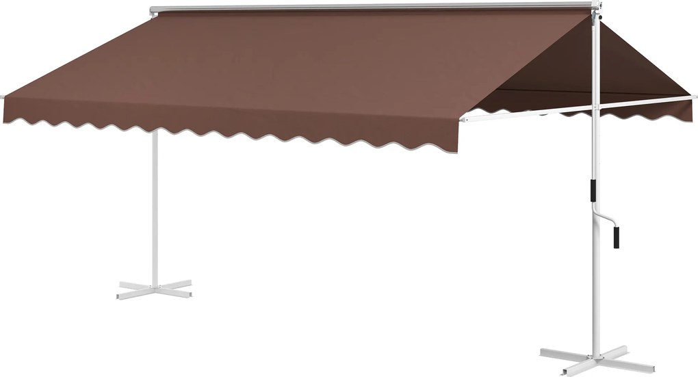 Outsunny Wolnostojąca Markiza 4,5x3,4m, regulacja kąta, korbka, konstrukcja metalowa, Kawa
