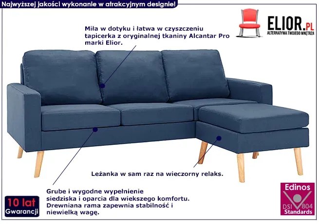 3-osobowa niebieska sofa z podnóżkiem - Muria 4Q