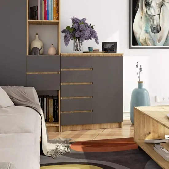 Klasyczna komoda dąb artisan + grafit R2-T06