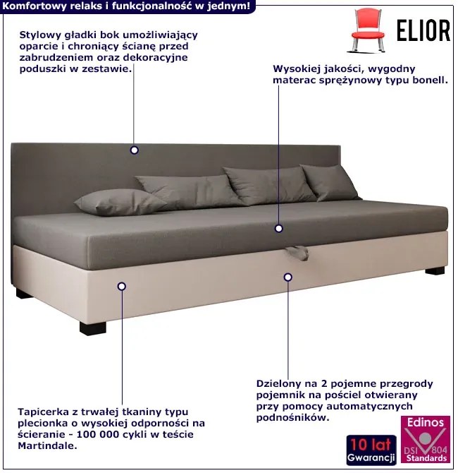 Tapczan z oparciem i poduszkami jasny szary + ecru L9-S41