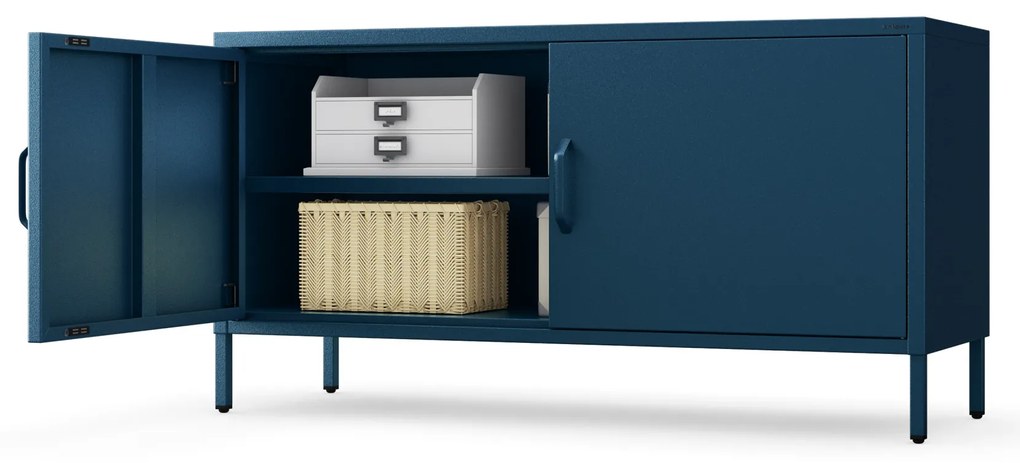 Szafka RTV metalowa na nóżkach granatowa Modern ROSA, 1150 x 595 x 400 mm