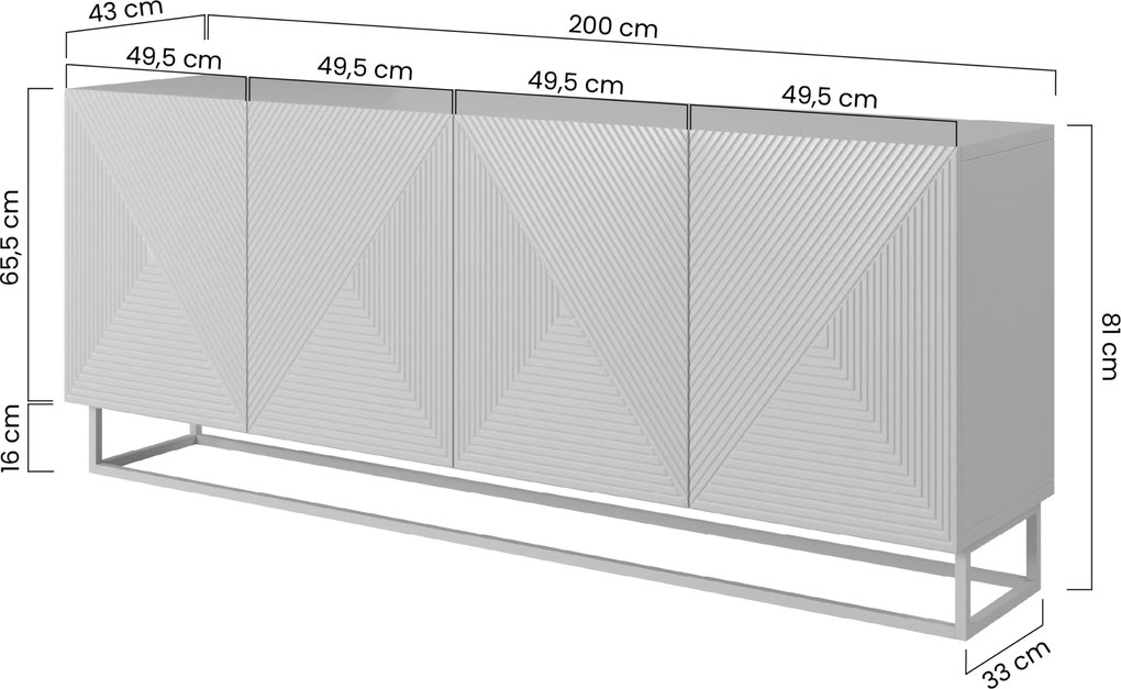 Komoda Asha 200 cm czterodrzwiowa - kaszmir / kaszmir stelaż