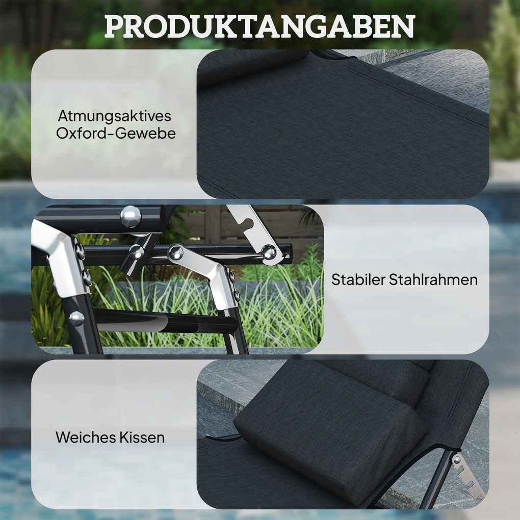 Outsunny Leżak z otworem na twarz i poduszką, składany, wodoodporny pokrowiec, metalowa rama, czarny | Aosom PL