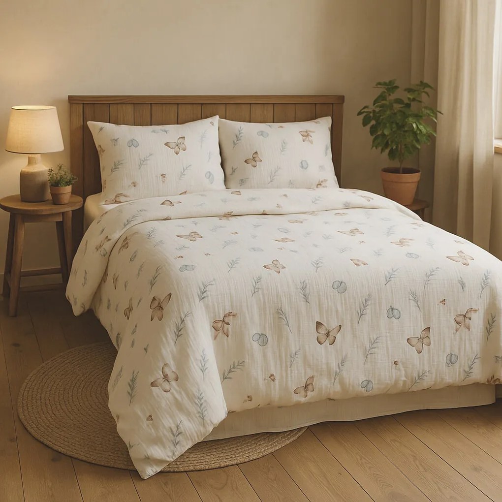 Matex Pościel muślinowa Motyle, 140 x 200 cm, 70 x 90 cm
