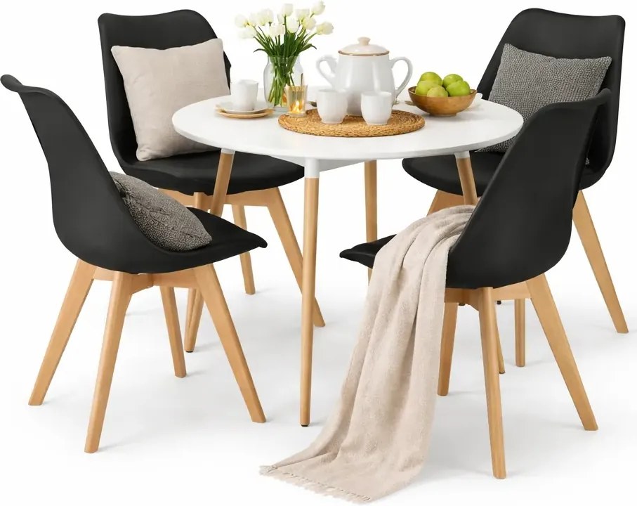 Biały stół + 4 nowoczesne czarne krzesła K6-S74