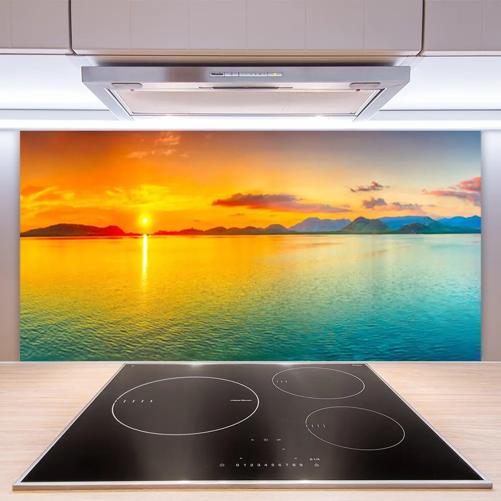 Szkło do Kuchni na Ścianę Blask Słońca na Morskiej Tafli