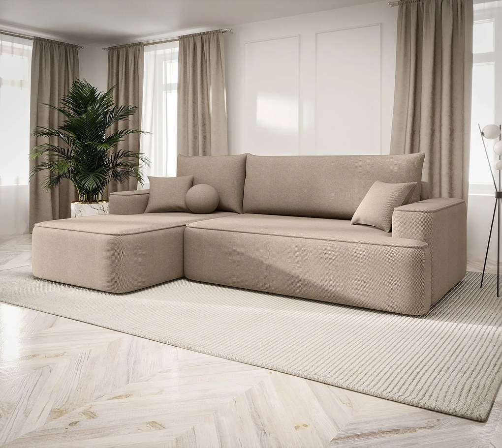 Beżowy rozkładany narożnik z pojemnikiem D4-E62