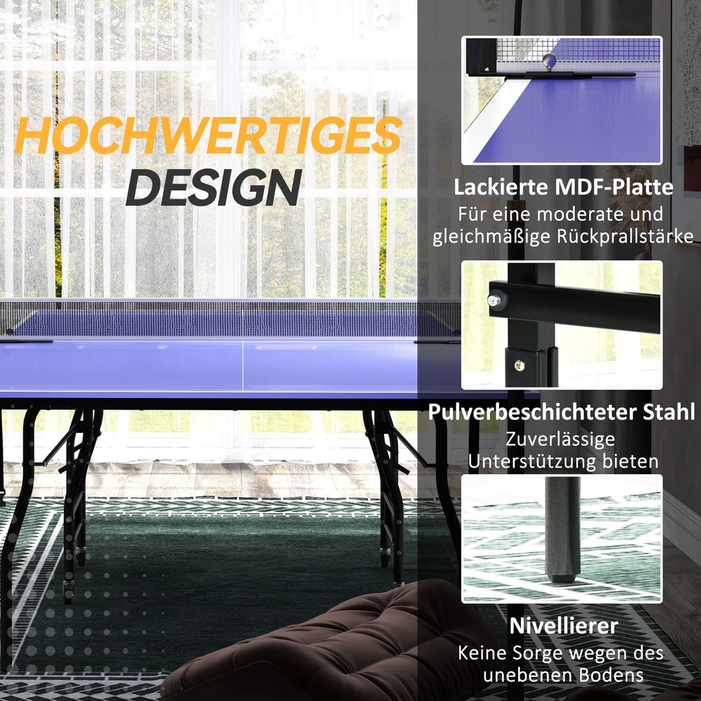 SPORTNOW Składany stół do tenisa stołowego średniej wielkości, w zestawie siatka, 3 piłeczki, blat 12 mm | Aosom PL