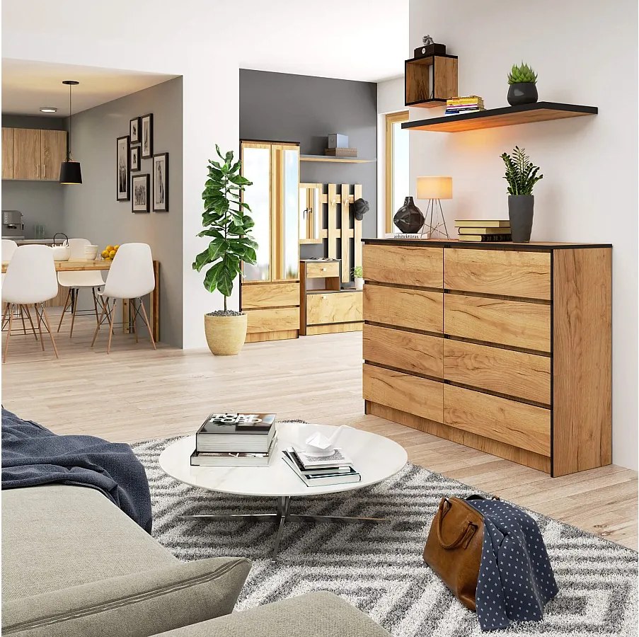 Komoda AKORD K140 Dąb Craft 138 cm 8 szuflad kolor Dąb Craft mat 138x40x99 cm