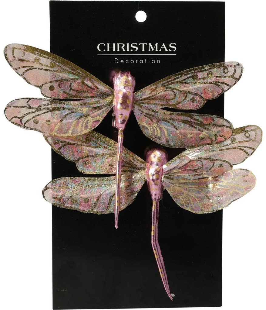 Zestaw ozdób świątecznych Ważka różowy, 13,5 cm, 2 szt.