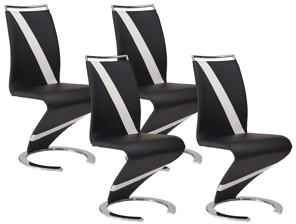 Komplet 4 krzeseł TWIZY - Materiał skóropodobny czarny + biały