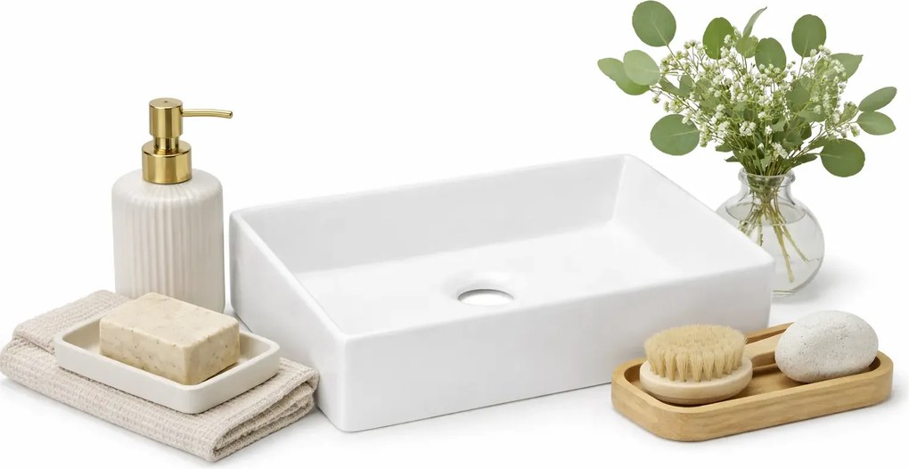 Biała prostokątna umywalka nablatowa B2-F00