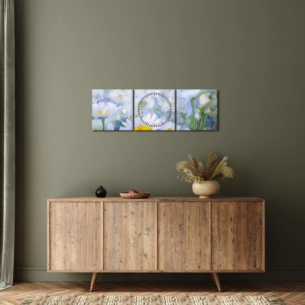 Obraz - W stokrotkach (z zegarem) (90x30 cm)