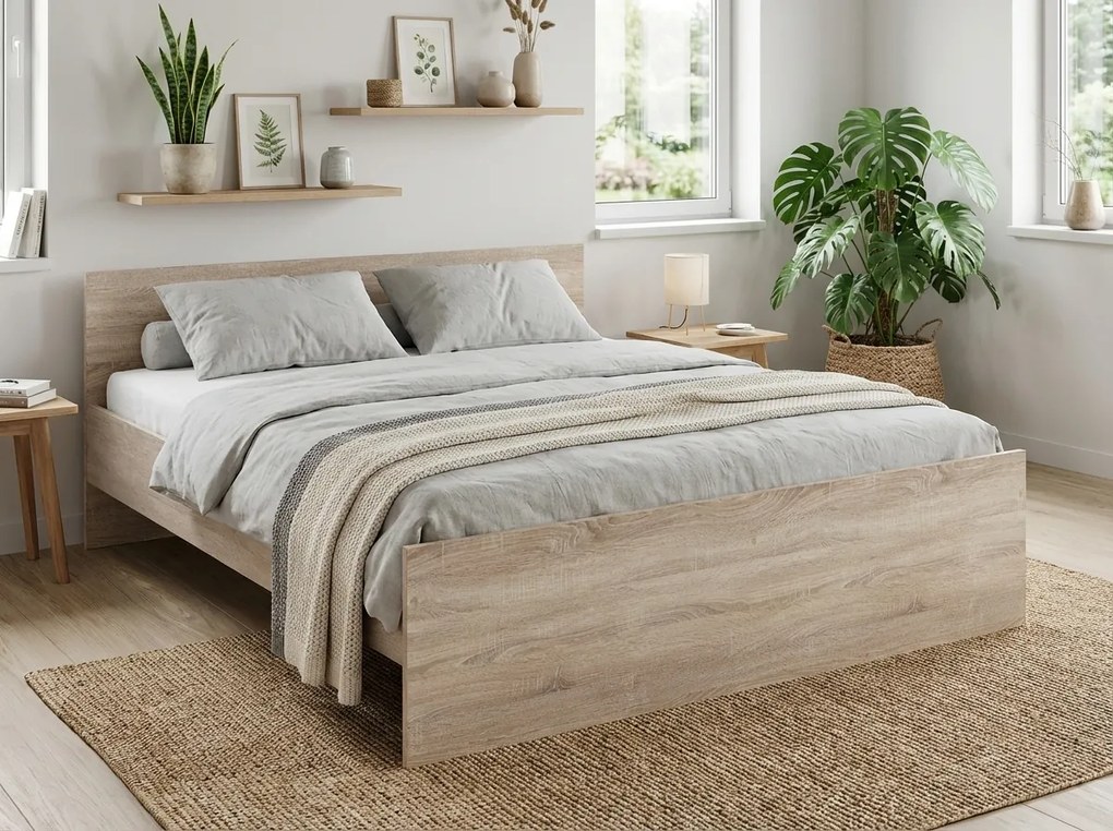 Łóżko ELISA 120 x 200 cm, dąb sonoma Stelaż: Ze stelażem listwowym rolowanym elastycznym, Materac: Bez materaca