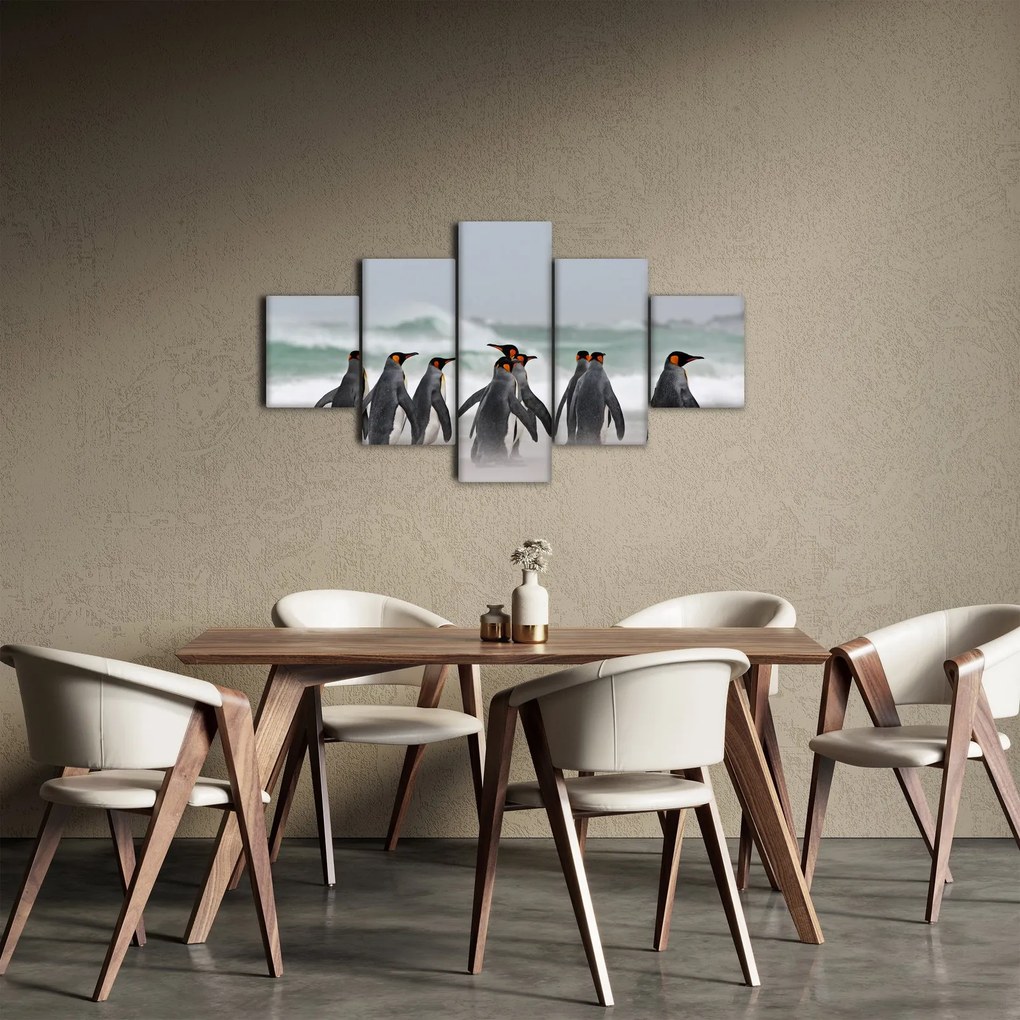Obraz pingwinów nad oceanem (125x70 cm)