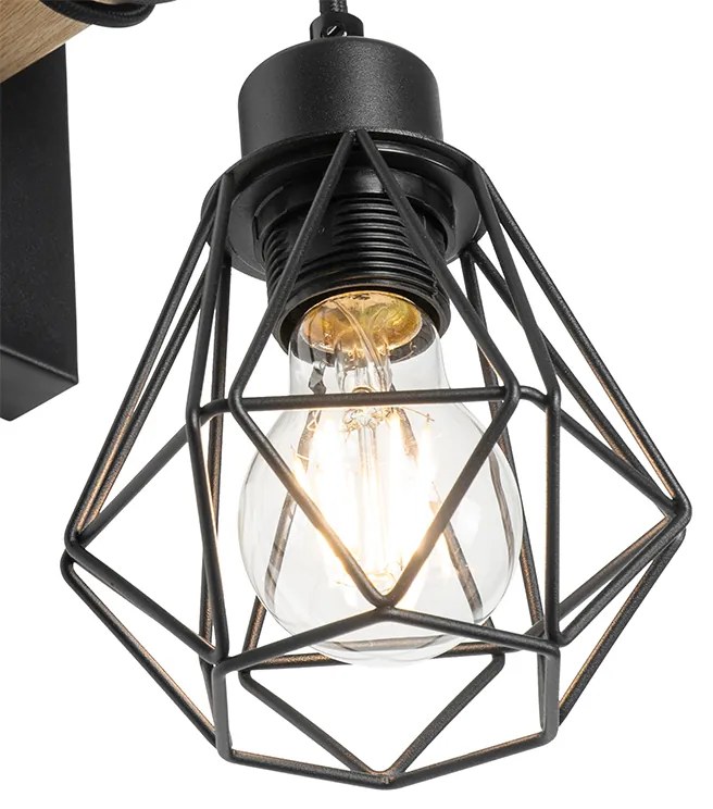 Inteligentna lampa ścienna czarna z drewnem z WiFi A60 - Chon Rustykalny / Vintage Oswietlenie wewnetrzne
