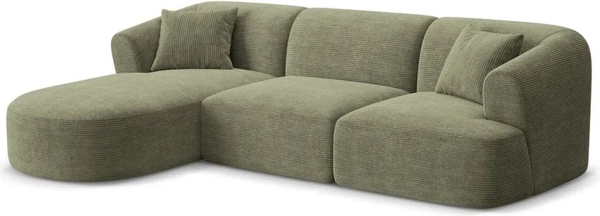 Zielony sztruksowy narożnik (lewostronny/z szezlongiem) Campi – Cosmopolitan Design