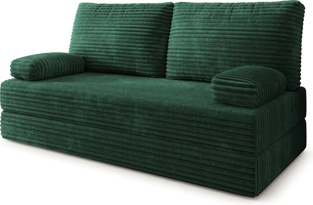 Masseno Sofa piankowa SILAR z funkcją spania, Kanapa z pianki, Bezmontażowa, Tkanina sztruksowa – Butelkowa zieleń TILIA 39
